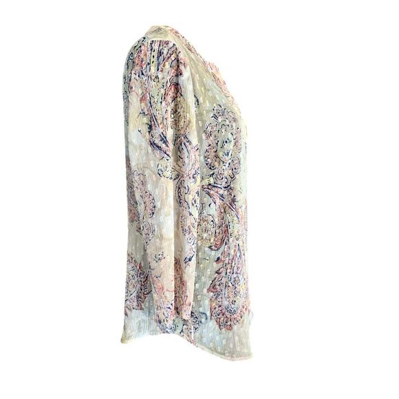 Chico's Sheer Boho Paisley Long Sleeve Tunic Top Pink Blue Size Small/0 Chico's - Picture 4 of 9